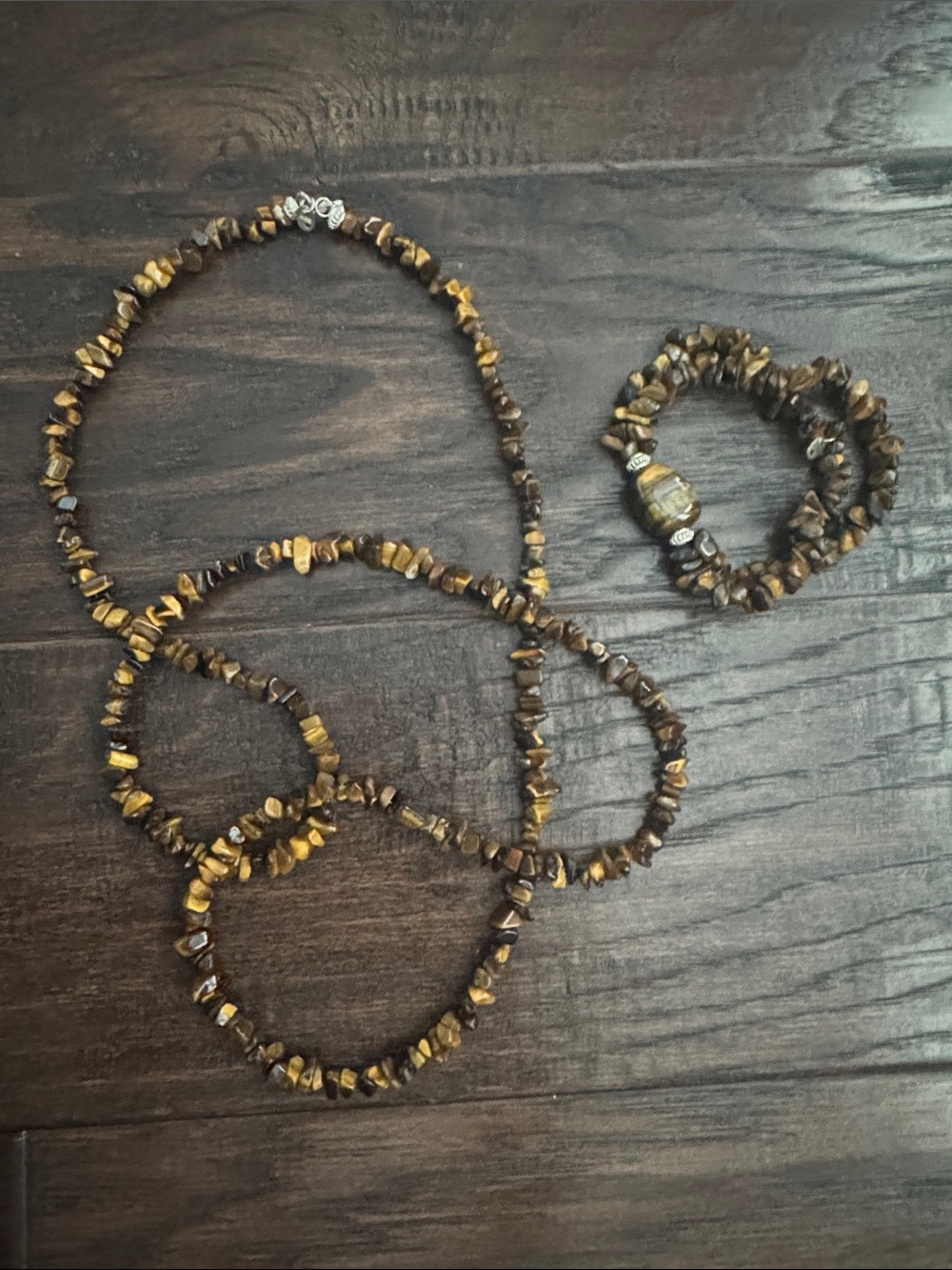 Sterling Silver Tiger Eye Beaded Necklace and Bracelet Set - Brown